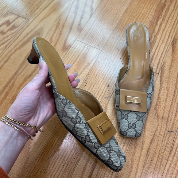 Gucci Brown Monogram Logo Mules - Picture 3 of 8